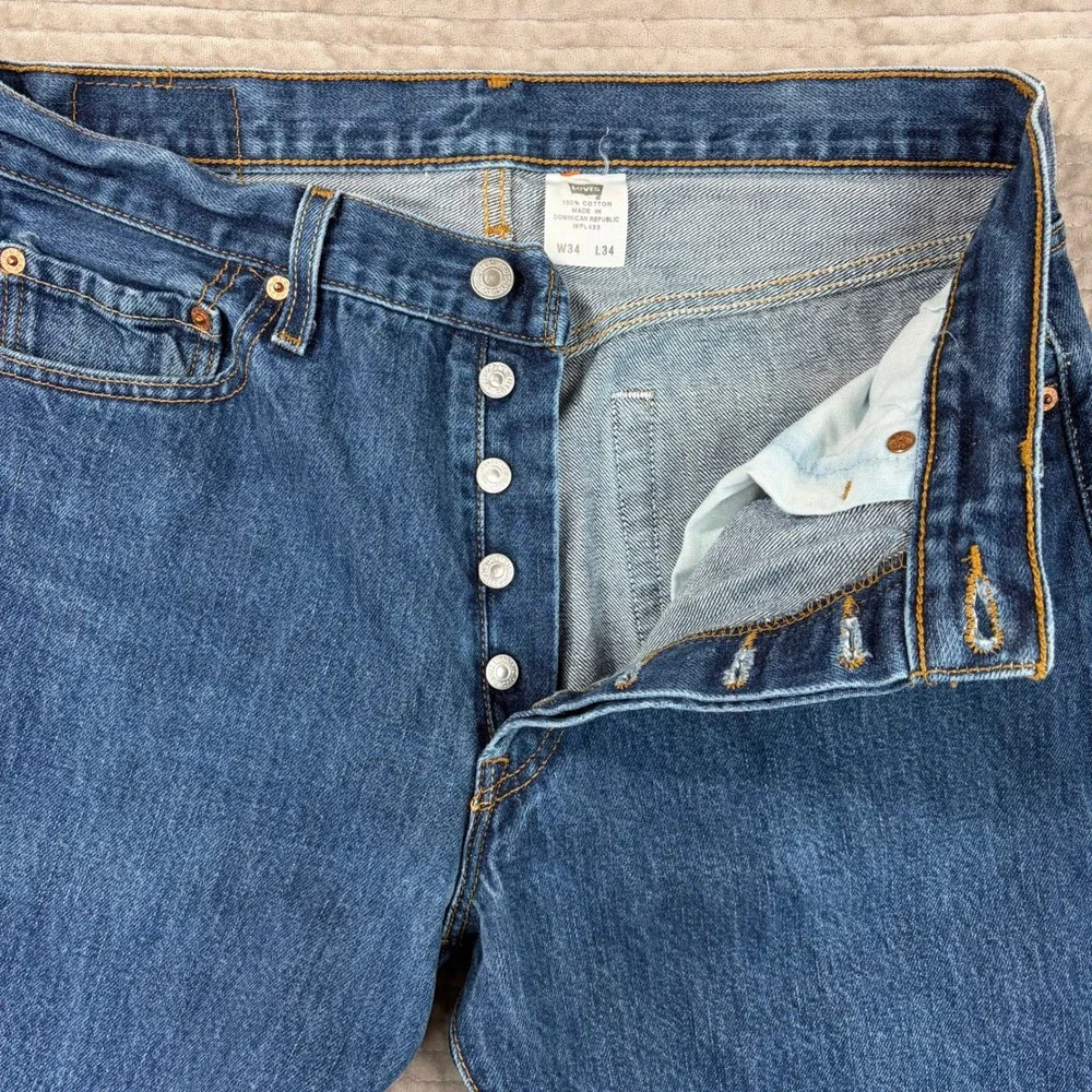 Levi's 501 Mens Jeans W34 L34‎ Blue Button Fly Straight Leg Denim